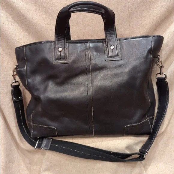 Coach Black Leather Laptop Briefcase with Design and Silver Accents - Picture 2 of 7